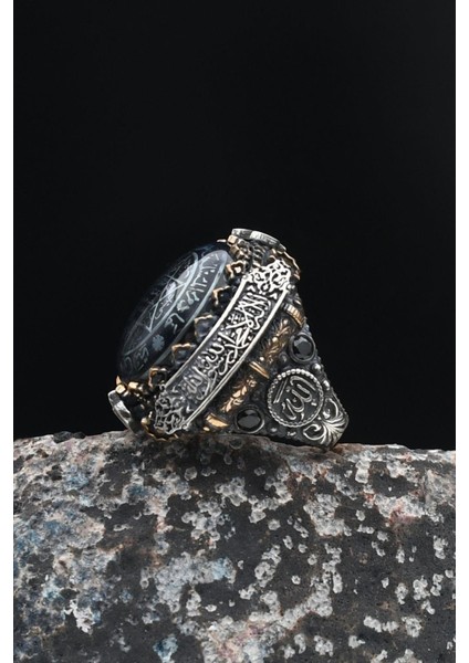 Gümüş Hz. Süleyman Mührü Gümüş Erkek Yüzüğü Allah ve Muhammed ve Kelime-I Tevhid Yazlı indirimleri