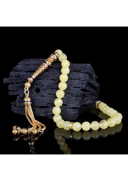 Altın Kaplama Gümüş Set Püsküllü Damla Kehribar Tesbih modelleri