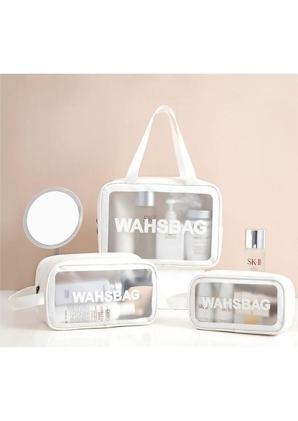 Taşınabilir Su Geçirmez Pu Şeffaf Buzlu Tote Kozmetik Çantası (3'lü Set) (Yurt Dışından) fırsatları
