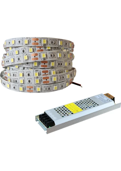 Amber LED 4040 Yeni Nesil Şerit LED Beyaz 5 Metre + 5 Amper 60W LED Trafo