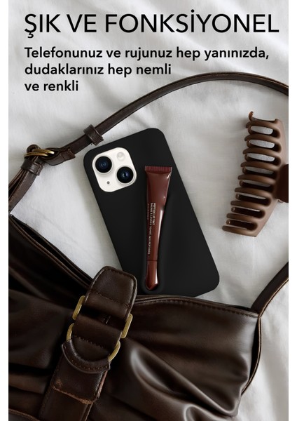 IPhone 14 Uyumlu Ruj Bölmeli Silikon Lips Kılıf Kapak