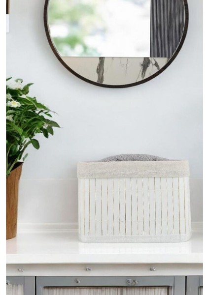 Bambu Çok Amaçlı Saklama Kutusu Düzenleyici Orta Boy Organizer Beyaz 20 cm - CL-6010-4 C1-1-121