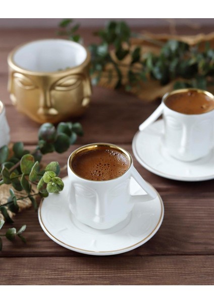 Nordıc Face 6 Lı Beyaz Kahve Fincan Seti