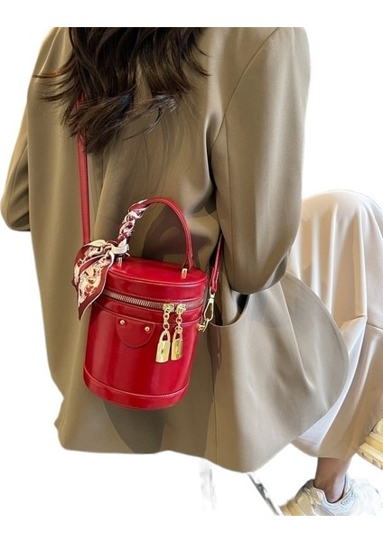 Küçük Çanta Kadın El Tipi Silindirik Çanta Çok Yönlü Doku Çapraz Askılı Çanta (Yurt Dışından)