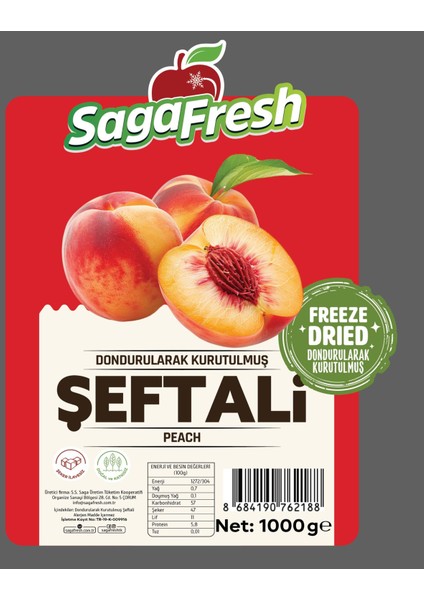 Sagafresh Dondurularak Kurutulmuş Şeftali Dilimleri 1000G