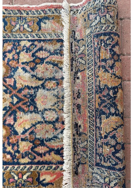 Designev 86x93 Cm El Dokuma Yün Çiçek Desenli Mavi Ve Turuncu Renkli Küçük Kilim