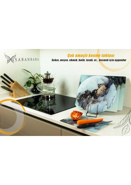 Cam Kesme Tahtası Siyah Yaldızlı Mermer 30X40