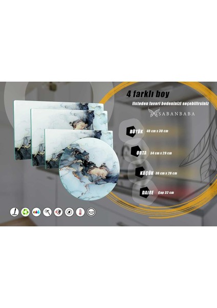 Cam Kesme Tahtası Siyah Yaldızlı Mermer 30X40