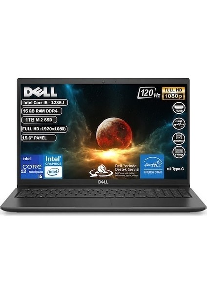 Vostro 3520-02 Intel Core I5-1235U 16GB Ram 1tb SSD 15.6" Freedos Notebook