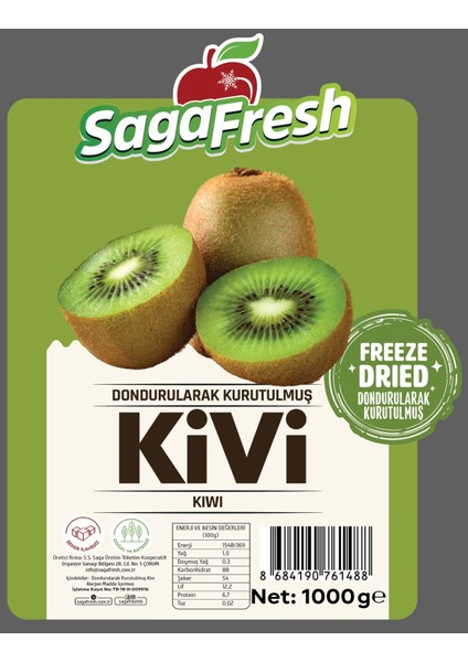 Sagafresh Dondurularak Kurutulmuş Kivi Dilimleri 1000G