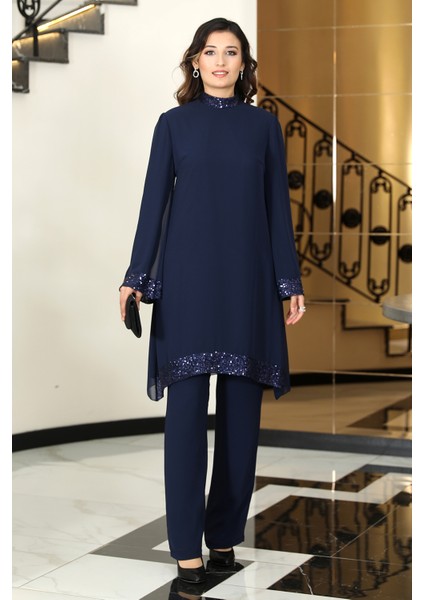 Umay Tunik & Pantolon Ikili Abiye Şifon Takım