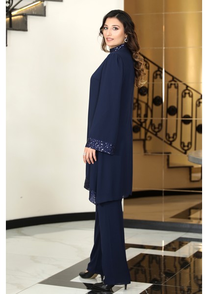 Umay Tunik & Pantolon Ikili Abiye Şifon Takım modelleri