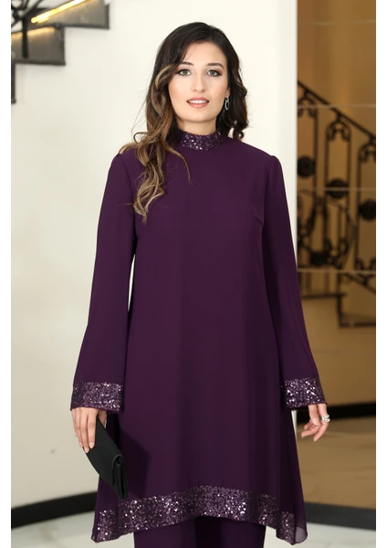 Elben Moda Umay Tunik & Pantolon Ikili Abiye Şifon Takım