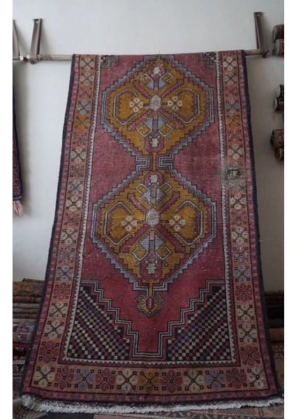 123x264 Cm El Dokuma Uşak Kilimi Pembe Renkli Dekoratif Kilim