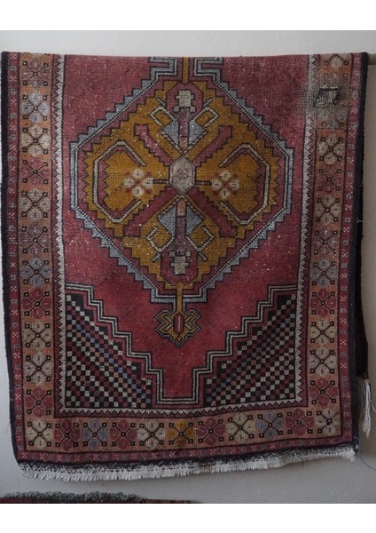 123x264 Cm El Dokuma Uşak Kilimi Pembe Renkli Dekoratif Kilim