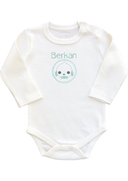 Organik Pamuk Isimli ve Kuş Nakışlı Bebek Body Zıbın