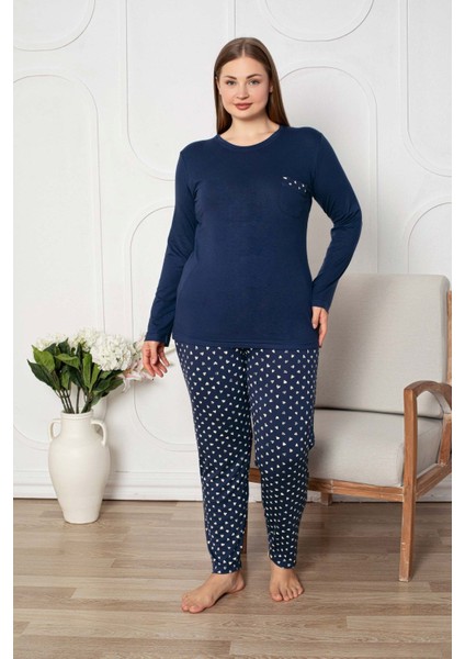 Kadın Büyük Geniş Beden Bisiklet Yaka Düğmesiz Mevsimlik Uzun Kol Cepli Pijama Takımı fiyatları