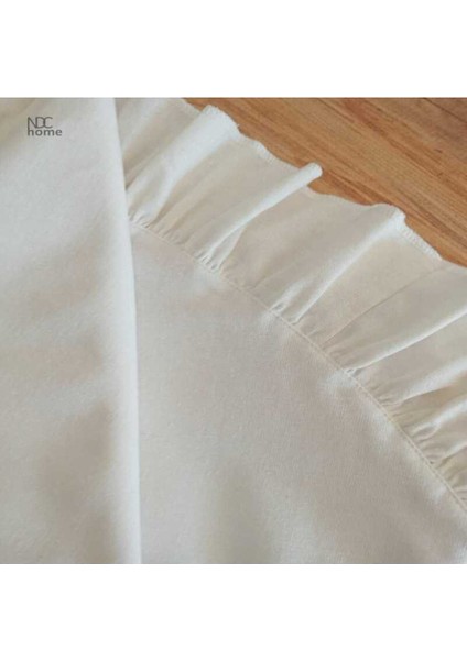 Ham Keten Krem Fırfırlı Yuvarlak Masa Örtüsü indirimleri