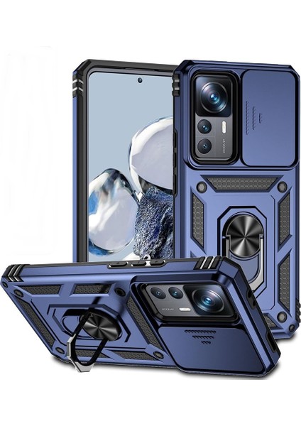 Xiaomi 12T Kılıf Yüzüklü Sürgülü Kamera Korumalı Pars + Ekran Koruyucu