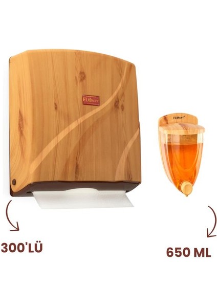 Ahşap Görünümlü Z Katlamalı Kağıt Havluluk 300'LÜ F263 Sıvı Sabunluk 650 ml F259 Ikili Set