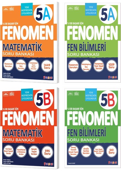 Fenomen Okul 2025 5. Sınıf Matematik + Fen Bilimleri A + B Serisi Soru Seti 4 Kitap Güncel Müfredat