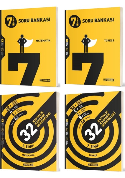 2025 7. Sınıf Matematik + Türkçe Soru + 36 Haftalık Deneme Seti 4 Kitap