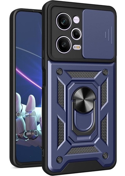 Xiaomi Redmi Note 12 Pro 5g Kılıf Yüzüklü Sürgülü Kamera Korumalı Pars + Ekran Koruyucu