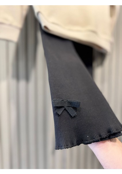 Hello Kty Panç Işleme ,paça Fiyonk Detaylı Kız çocuk takım Kremsiyah modelleri