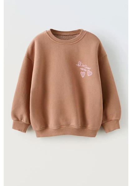 Love Kabartma Baskılı Taytlı Kız çocuk takım - Kahverengi fiyatları