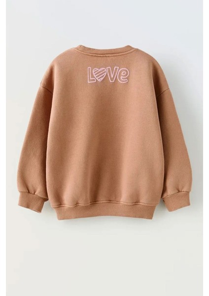 Love Kabartma Baskılı Taytlı Kız çocuk takım - Kahverengi modelleri