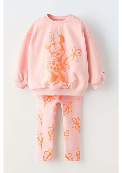 Mnn Ms Çiçek Desenli Sevimli Stil, Rahat Tasarım kız çocuk takım - Pembe