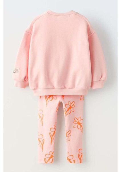 Mnn Ms Çiçek Desenli Sevimli Stil, Rahat Tasarım kız çocuk takım - Pembe fiyatları