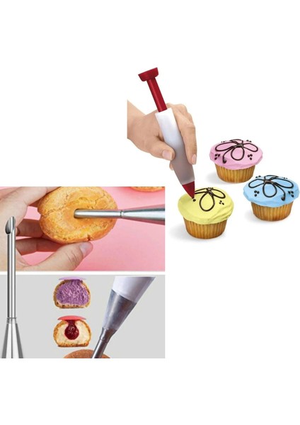 Dolum Duyu + Pasta Dekor Kalemi Seti Krema Krem Şanti Duyu Pasta Süsleme Muffin Cupcake Dekor Kalemi