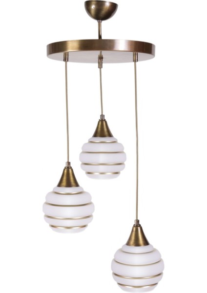 2046 Modern Eskitme Renk 2046 Gold Camlı Sarkıt 3 Lü Avize