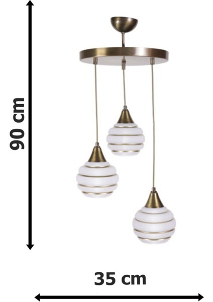 2046 Modern Eskitme Renk 2046 Gold Camlı Sarkıt 3 Lü Avize