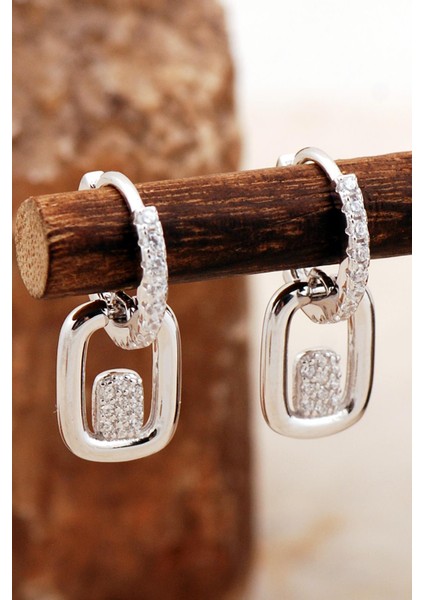 Tasarım Dikdörgen Rodyumlu Gümüş Küpe 6955 fiyatları