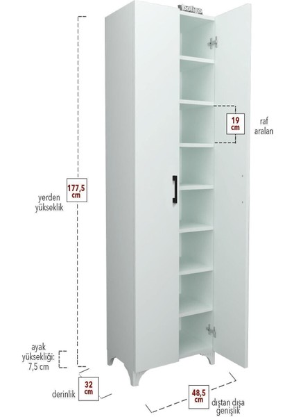 Beyaz 8 Raflı 2 Kapaklı Ayakkabılık Ayakkabı Dolabı Cemre Beyaz Suntalam 32 cm 6 Ay Modern 49 cm 2