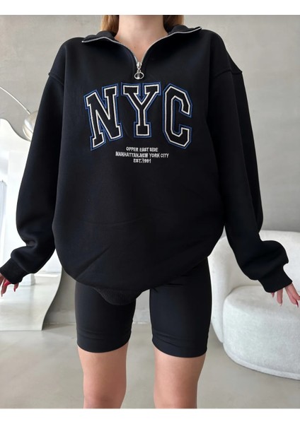 Nyc Nakışlı Fermuarlı Sweatshirt