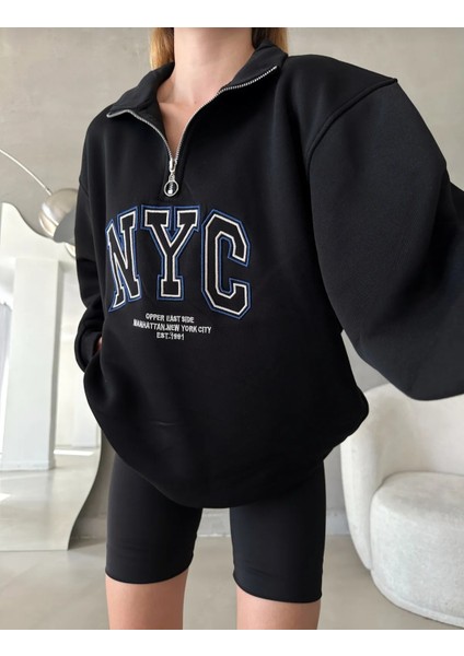 Nyc Nakışlı Fermuarlı Sweatshirt