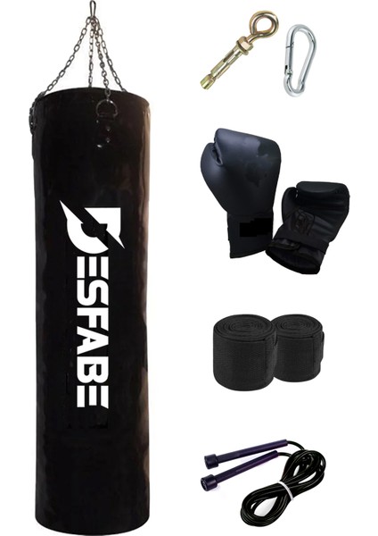 Boxing Star 120X32CM Zincirli Boks Kum Torbası Siyah+Aparat+Boks Eldiveni+Bandaj+Atlama Ipi
