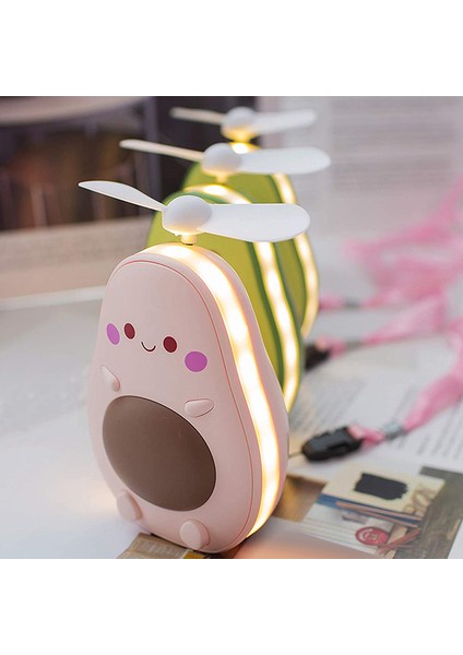 Mini LED Makyaj Aynası ve Fan 2'si 1 Arada Entegre Sevimli Avokado Şekilli Pratik Taşınabilir USB Şarjlı El Fanı, Kahverengi (Yurt Dışından)