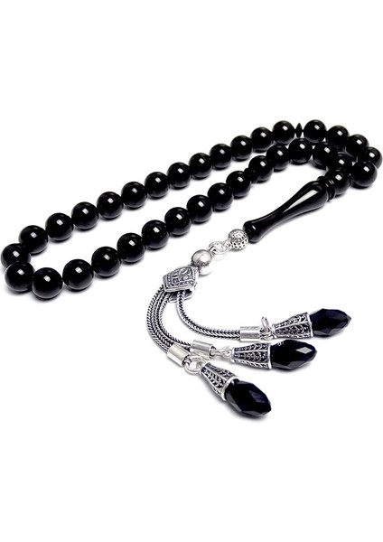 Erzurum Oltu Taşı Tesbih 7,5mm Bilek Boy ve Gümüş Püskül İmame İçi Metal Borulu Tasarım fiyatları