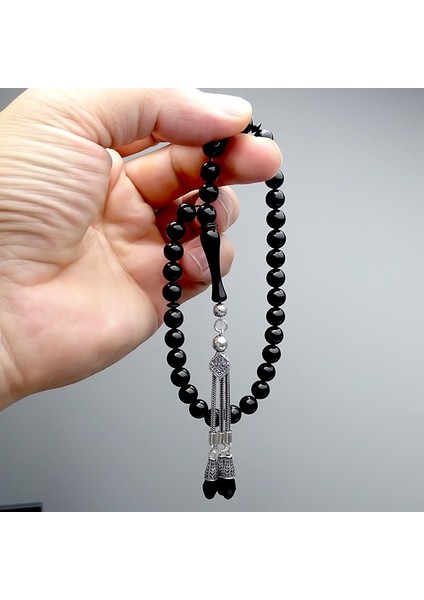 Erzurum Oltu Taşı Tesbih 7,5mm Bilek Boy ve Gümüş Püskül İmame İçi Metal Borulu Tasarım indirimleri
