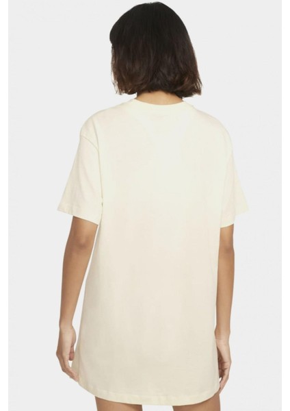 Sportswear Organic Cotton Short Sleve Dress Nakış Swooslu Elbise Krem fiyatları