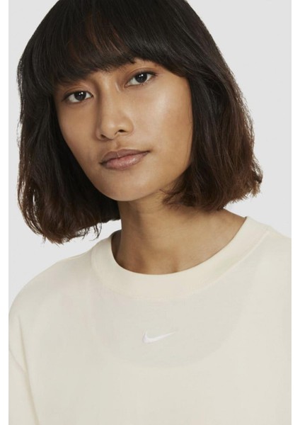 Sportswear Organic Cotton Short Sleve Dress Nakış Swooslu Elbise Krem fırsatları