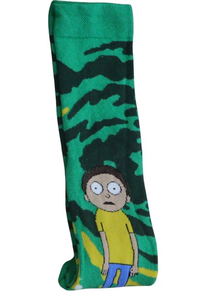 Sevimli R Morty Desenli Yeşil Renkli Çorap