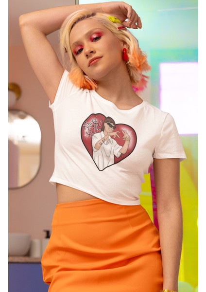 Kalpli Peso Pluma Baskılı Crop Top, Kadın Peso Pluma Yazılı Crop Bluz