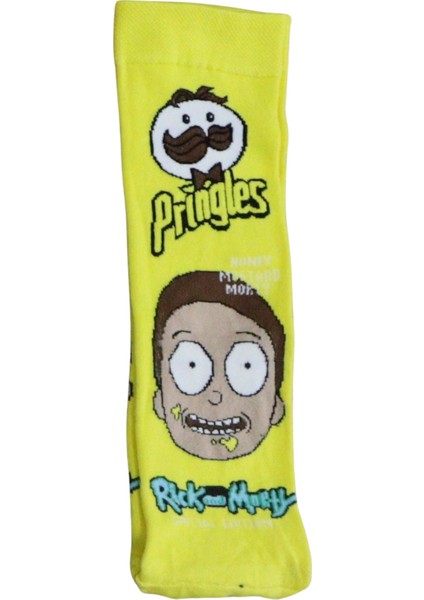 Morty Baskılı Pringles Desenli Sarı Renkli Çorap