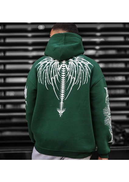 Büyük Beden Özel Tasarım Kapüşonlu Omurga Dark Sırt Baskılı Battal Erkek Sweatshırt