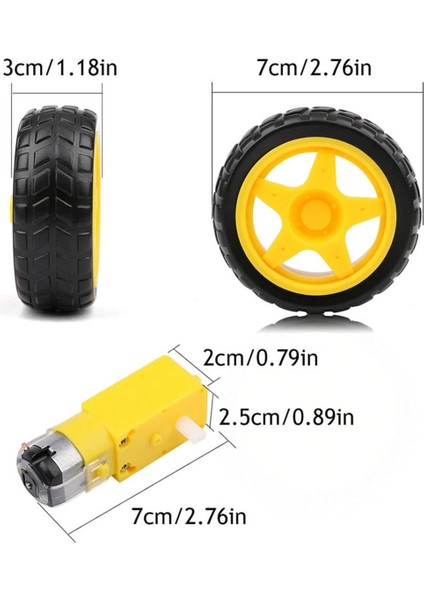 200RPM Tt Motor ve Tekerlek Seti Araba Robot Akılı Araç Oyuncak 250RPM Dc 3V-9V